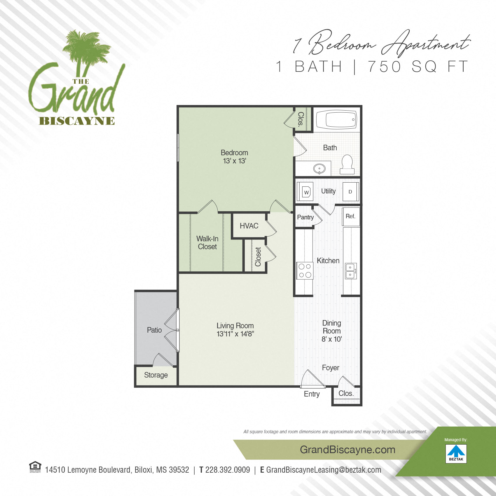 1 bed / 1 bath floor plan